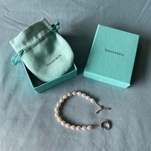 NEW Tiffany & Co. Elsa Peretti Silver Open Heart Pearl 7.5" Bracelet